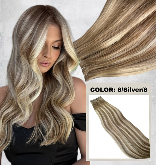 Extensii Invisible Tape Balayage #8/Silver/#8 - Extensii de par București